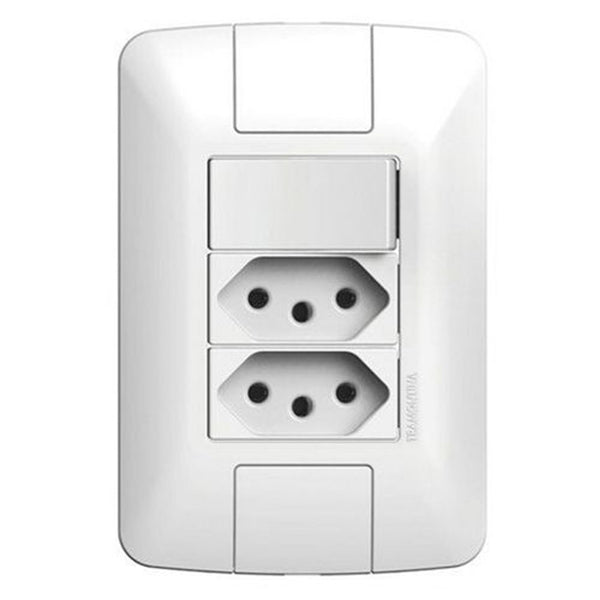 Conjunto 1 interruptor simples e 2 tomadas 10a aria