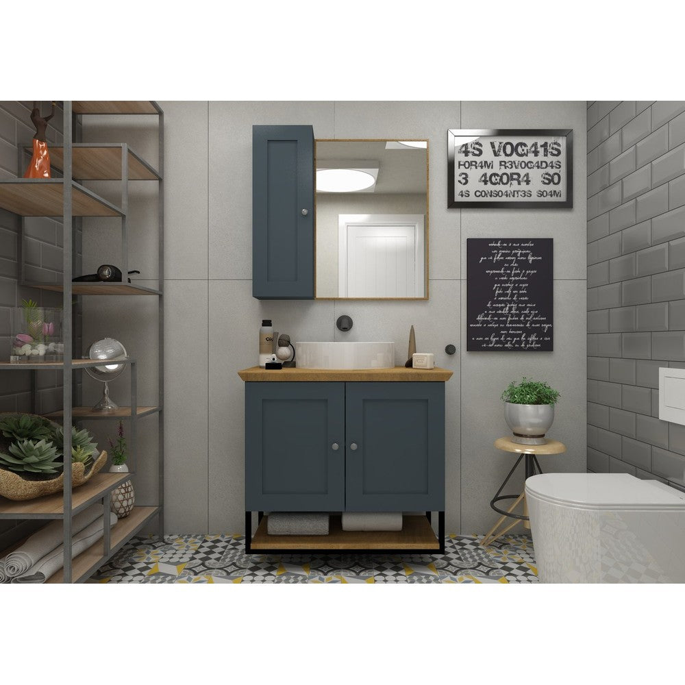 Conjunto gabinete para banheiro 80cm nordic petróleo