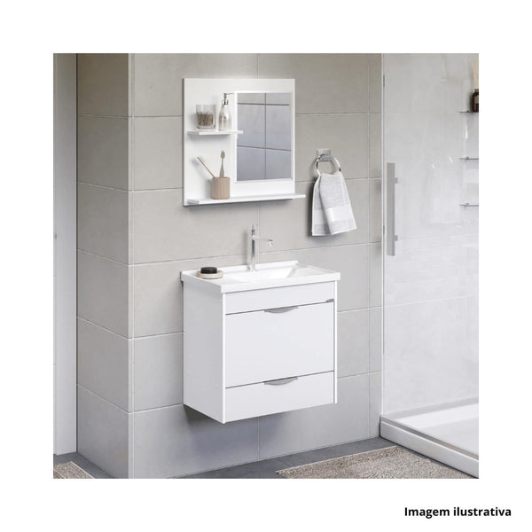 Conjunto para banheiro Roma 80cm branco com espelheira
