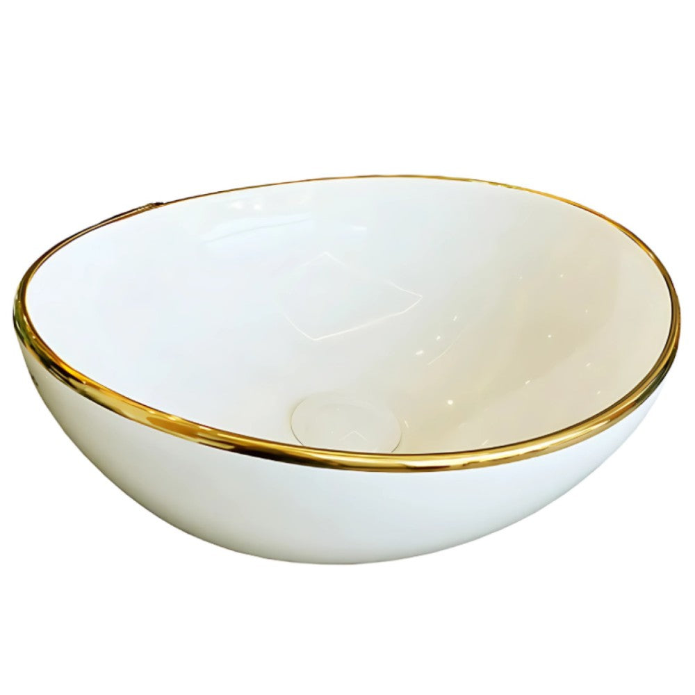 Cuba bicolore oval 450x318mm branco e dourado
