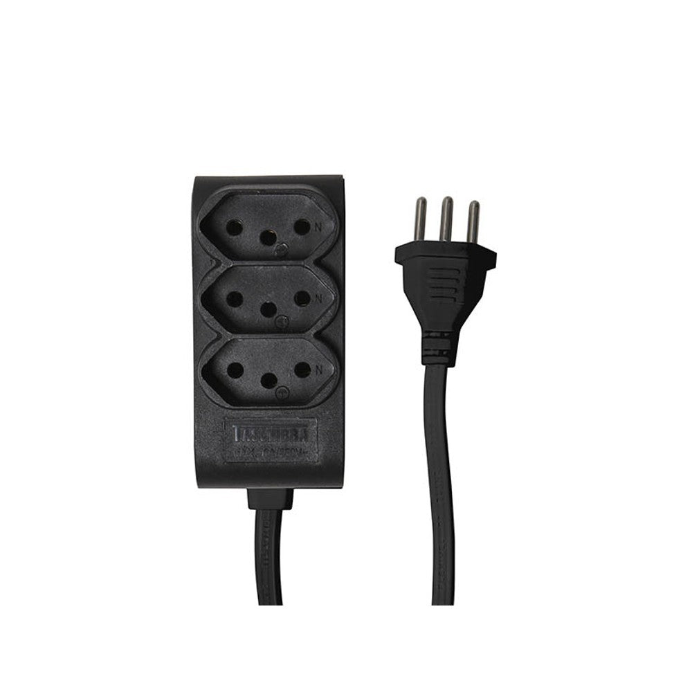 Extensão 3 tomadas 2p+t 15cm 10a preta