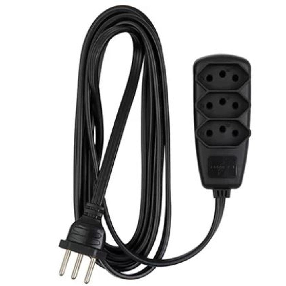 Extensão elétrica 3 tomadas 2p+t 3 metros 10a preta