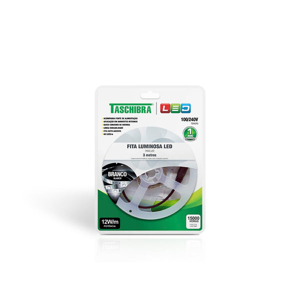 Fita Led 3m 12w 12v 3000k Com Fonte Autovolt Ip20