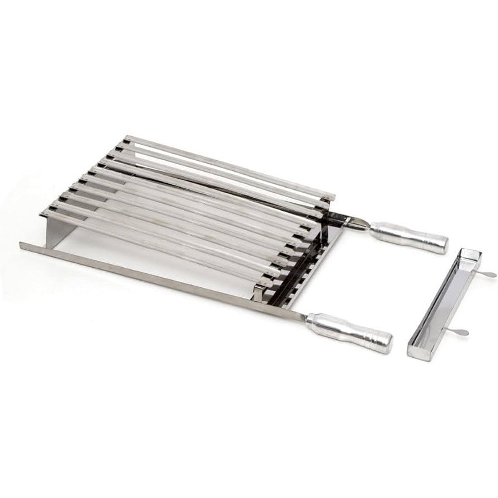 Grelha parrilla em inox 30 x 40 cm com cabo metálico