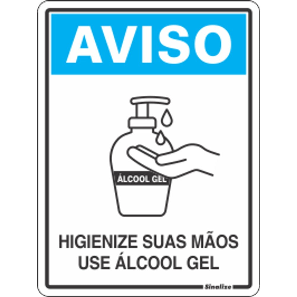 Placa higienize suas mãos álcool em gel 15x20 cm
