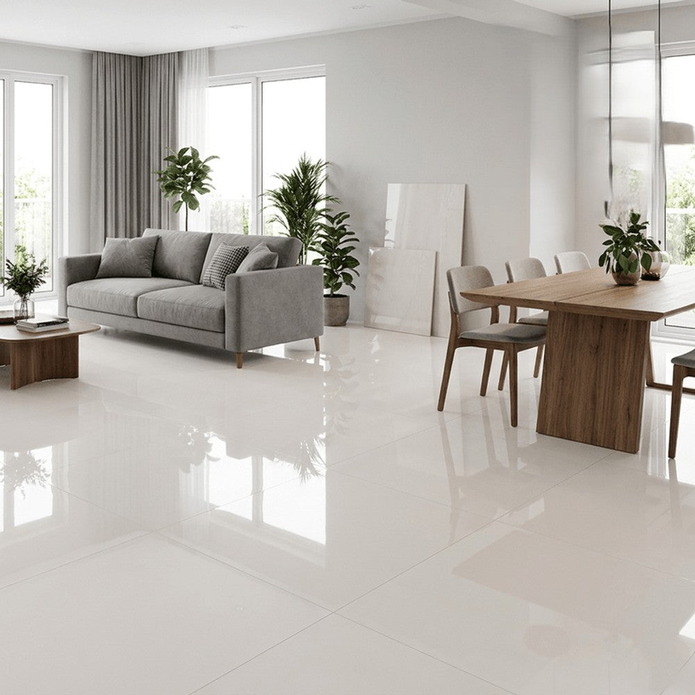 Porcelanato Khali Off White - Eliane - 90x90cm Polido Retificado