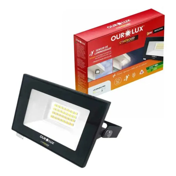 Refletor Led 30w Com Sensor 6500k Preto