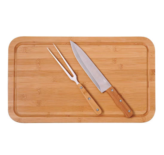 CONJUNTO CHURRASCO BAMBOO TABUA RETANGULAR 30X50CM MOR