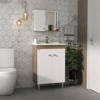 Kit Gabinete Com Pés 60cm Nogal E Branco Fabribam