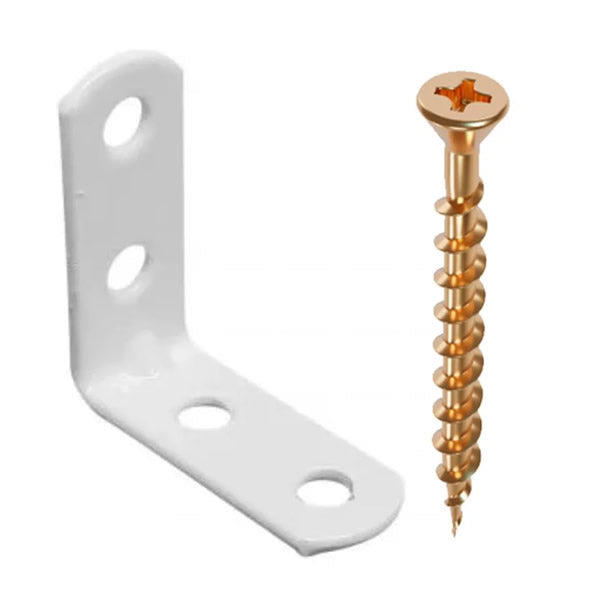 Cantoneira Branca 25mm com Parafuso Chip 3,5x16mm 4 Peças