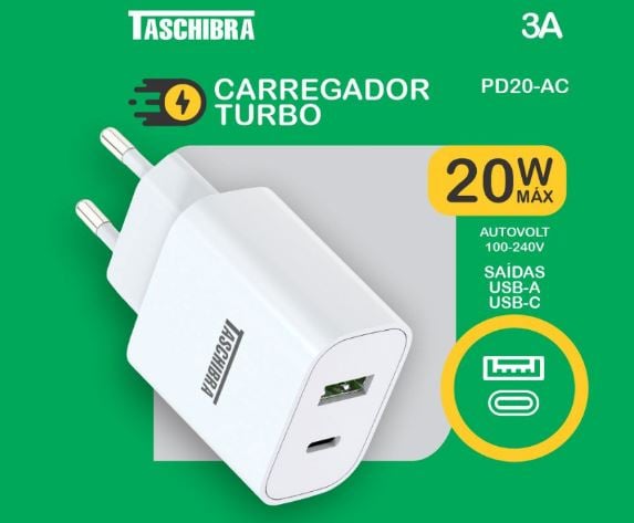 Carregador Turbo Brasilux Usb Pd 20w Autovolt Branco
