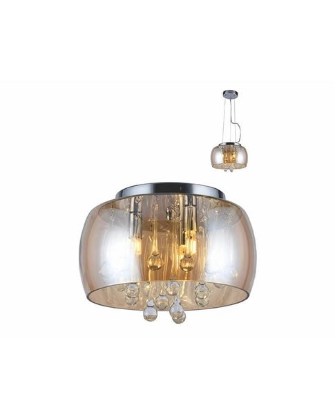 Pendente Plafon Cristal Taschibra Coliseu 300 3xg9 Âmbar Brasilux