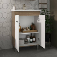 Kit Gabinete Com Pés 60cm Nogal E Branco Fabribam