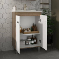 Kit Gabinete Com Pés 60cm Nogal E Branco Fabribam