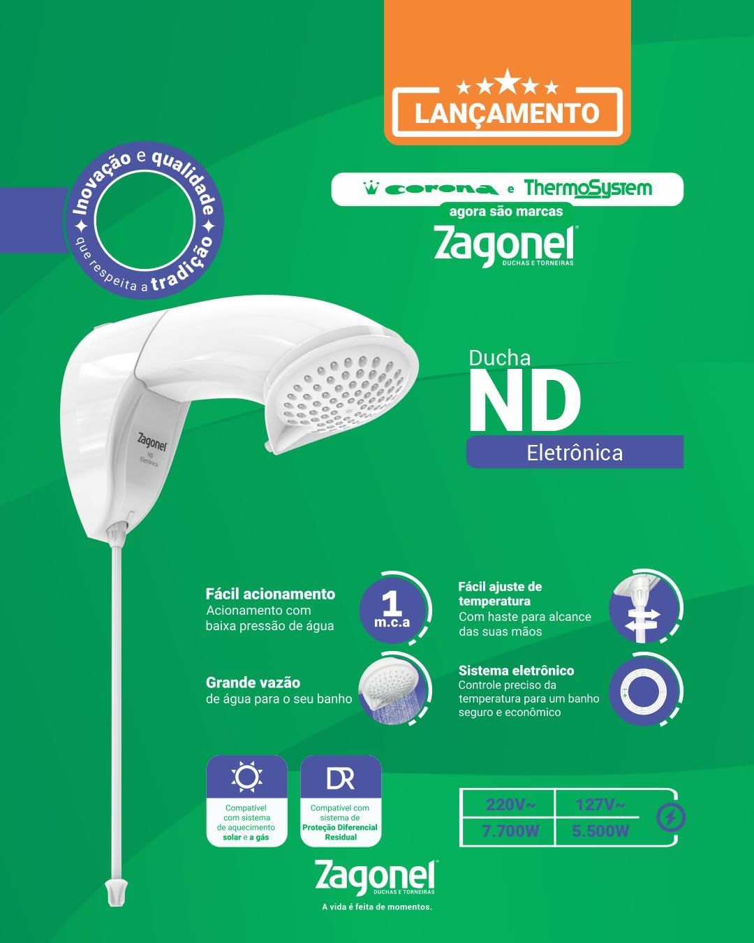 Zagonel Ducha ND Eletrônica 5500W 127V Branca