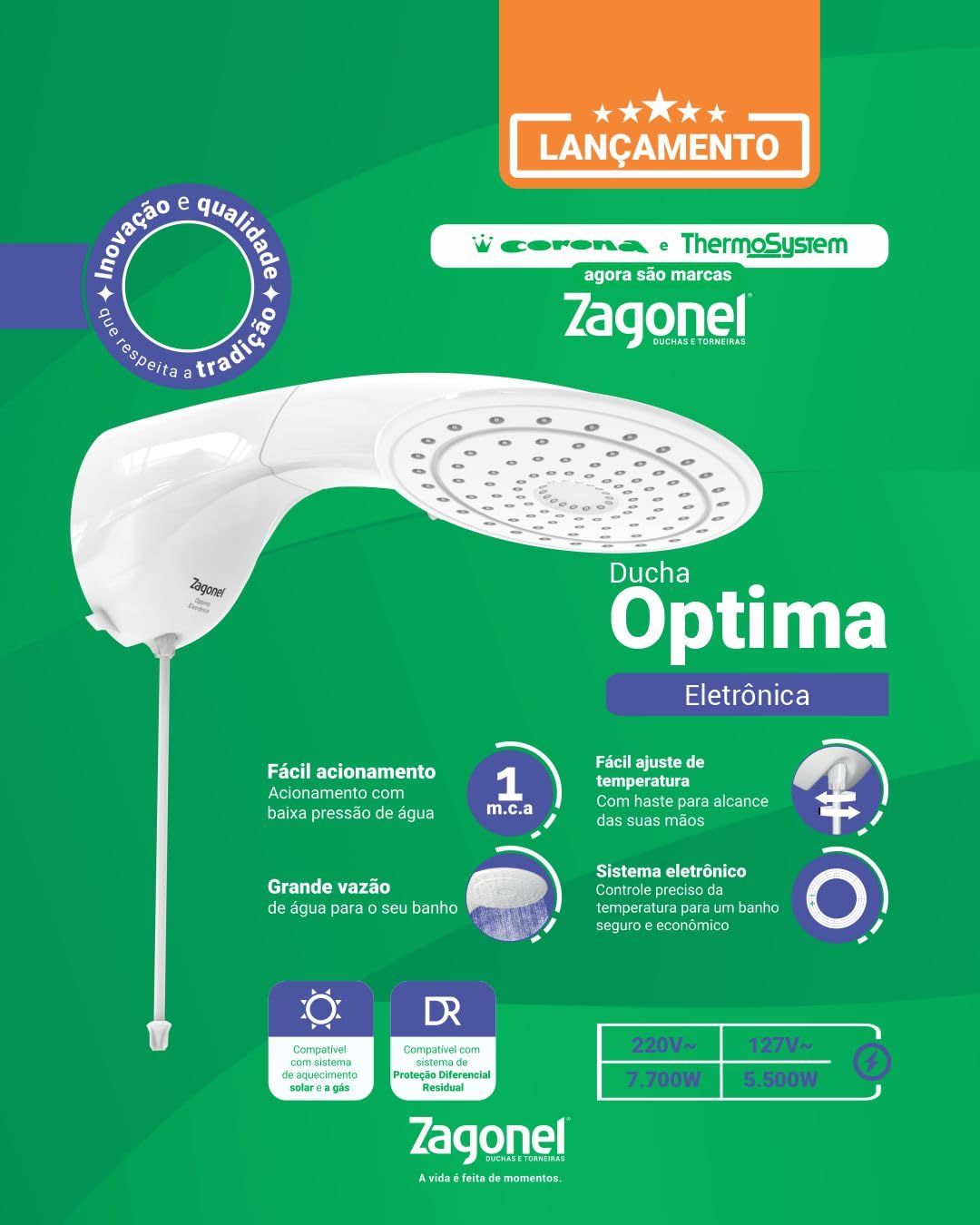 Zagonel Ducha Optima Eletrônica 5500W 127V Branca
