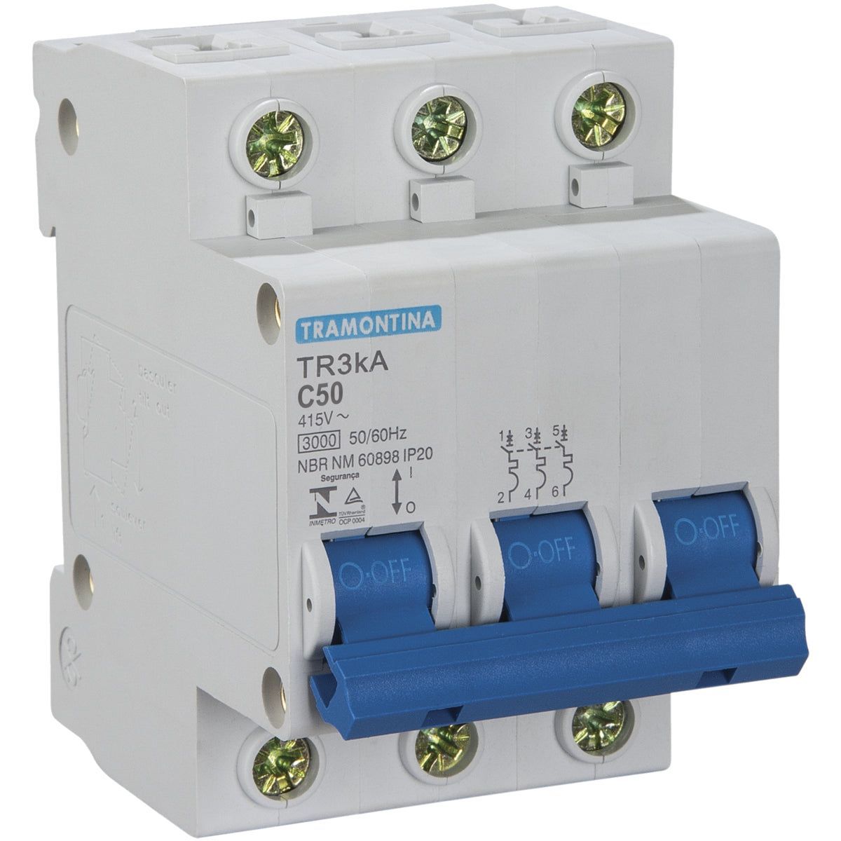 TRAMONTINA DISJUNTOR DIN TRIPOLAR 50A BRANCO