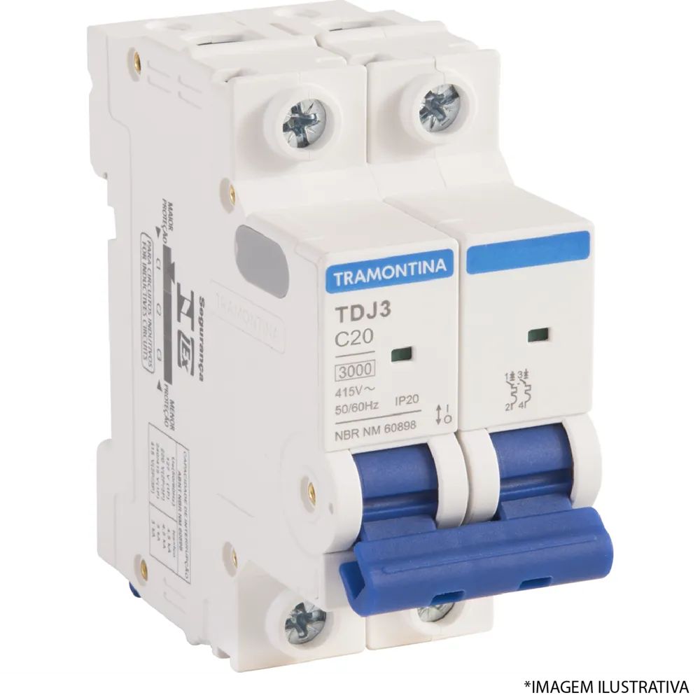 Disjuntor DIN Bipolar Tramontina 20A Branco