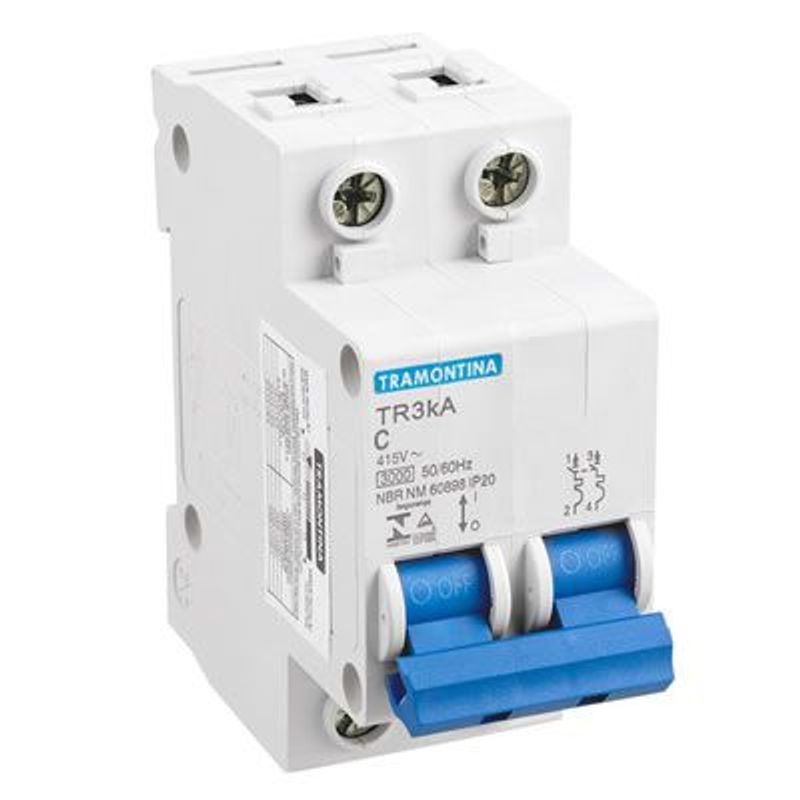 Disjuntor DIN Bipolar Tramontina 10A Branco