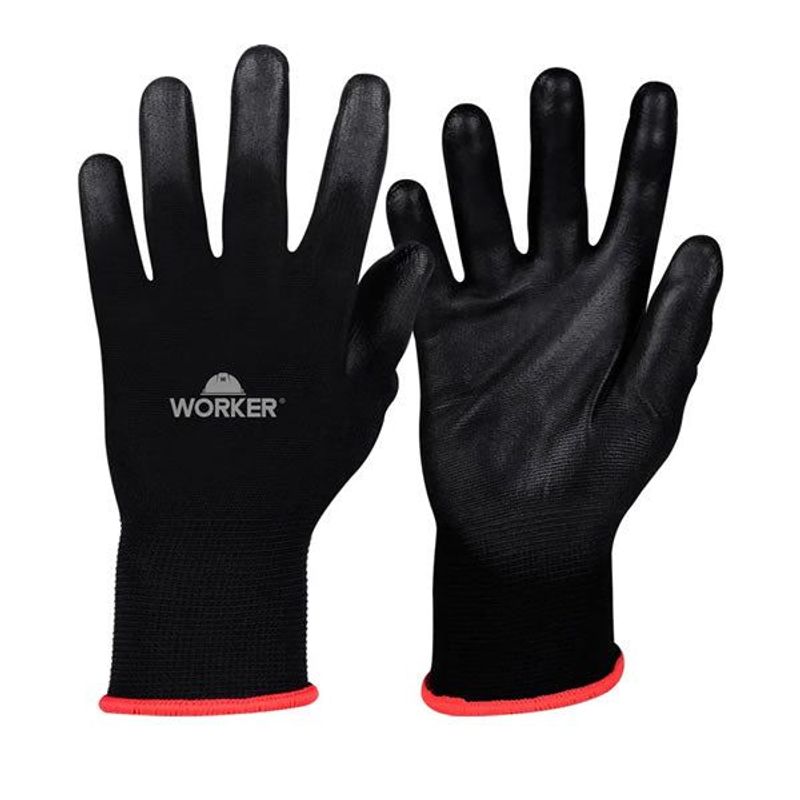 Luva de PU Preta WK29 Poliéster Tamanho P Worker