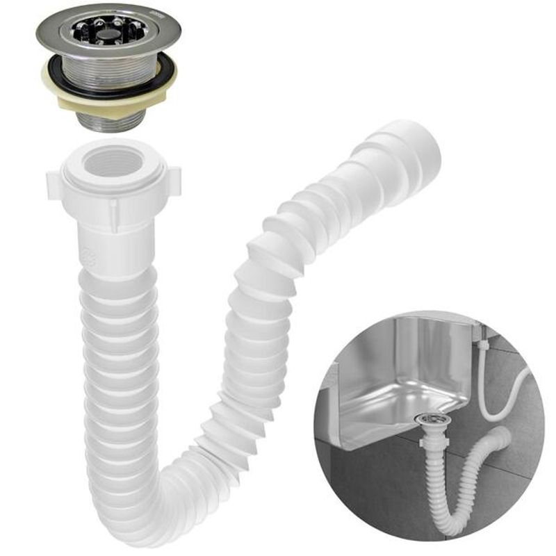 Kit Sifão Sanfonado Universal com Válvula Astra Branco