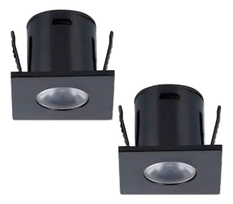 Spot Taschibra Para Móveis LED Cabinet Quadrado 2W 3000K Preto, Pacote Com 2 Peças