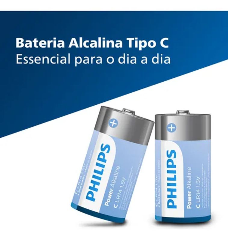 Pilha Alcalina Philips C LR14, com 2 Unidades