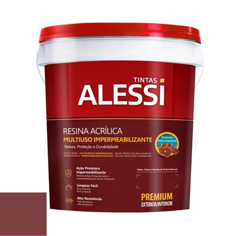 Resina Acrílica Alessi Multiuso Vermelho Óxido, 3,6 Litros, Base Água