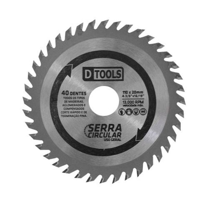 Serra Circular Com Vídea DTools 4 3/8 Polegadas, 40 Dentes