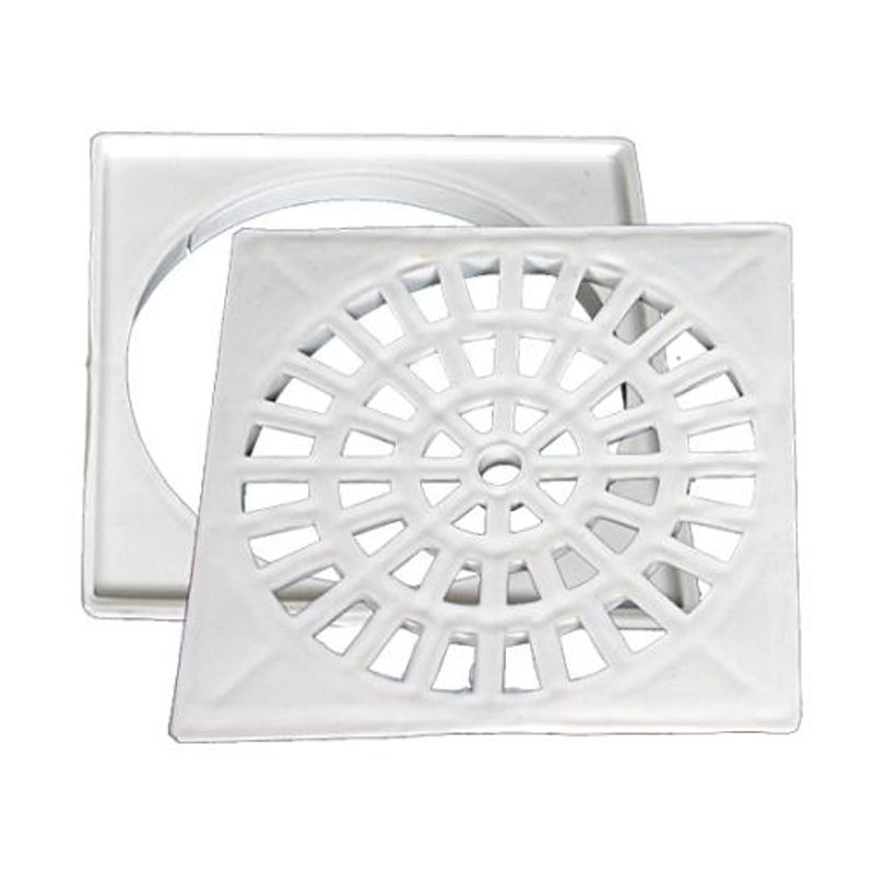 Grelha Quadrada Plástica, Branca, com Suporte para Caixa Sifonada 100mm