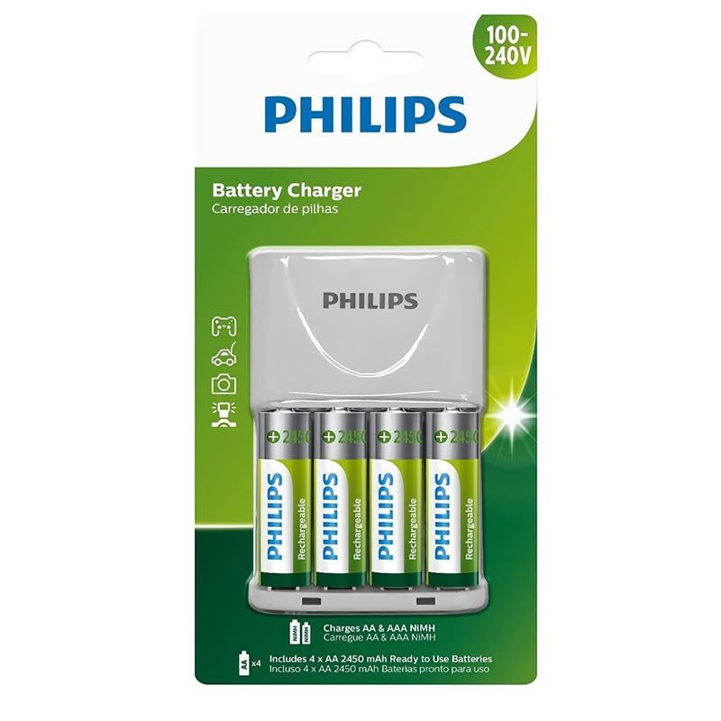 Carregador de Pilhas Philips AA/AAA Bivolt com 4 Pilhas AA