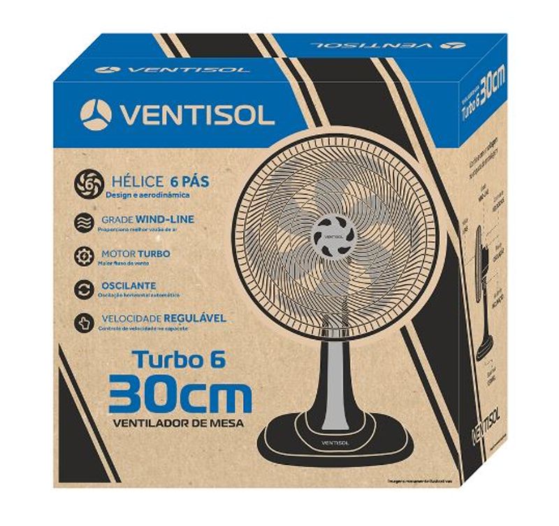 Ventilador de Mesa Ventisol Oscilante Turbo 6 Pás 30 cm Vermelho e Preto 127V