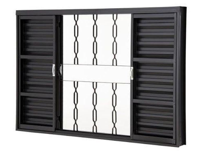 Janela de Aço Veneziana com Grade Elo 1m x 1m