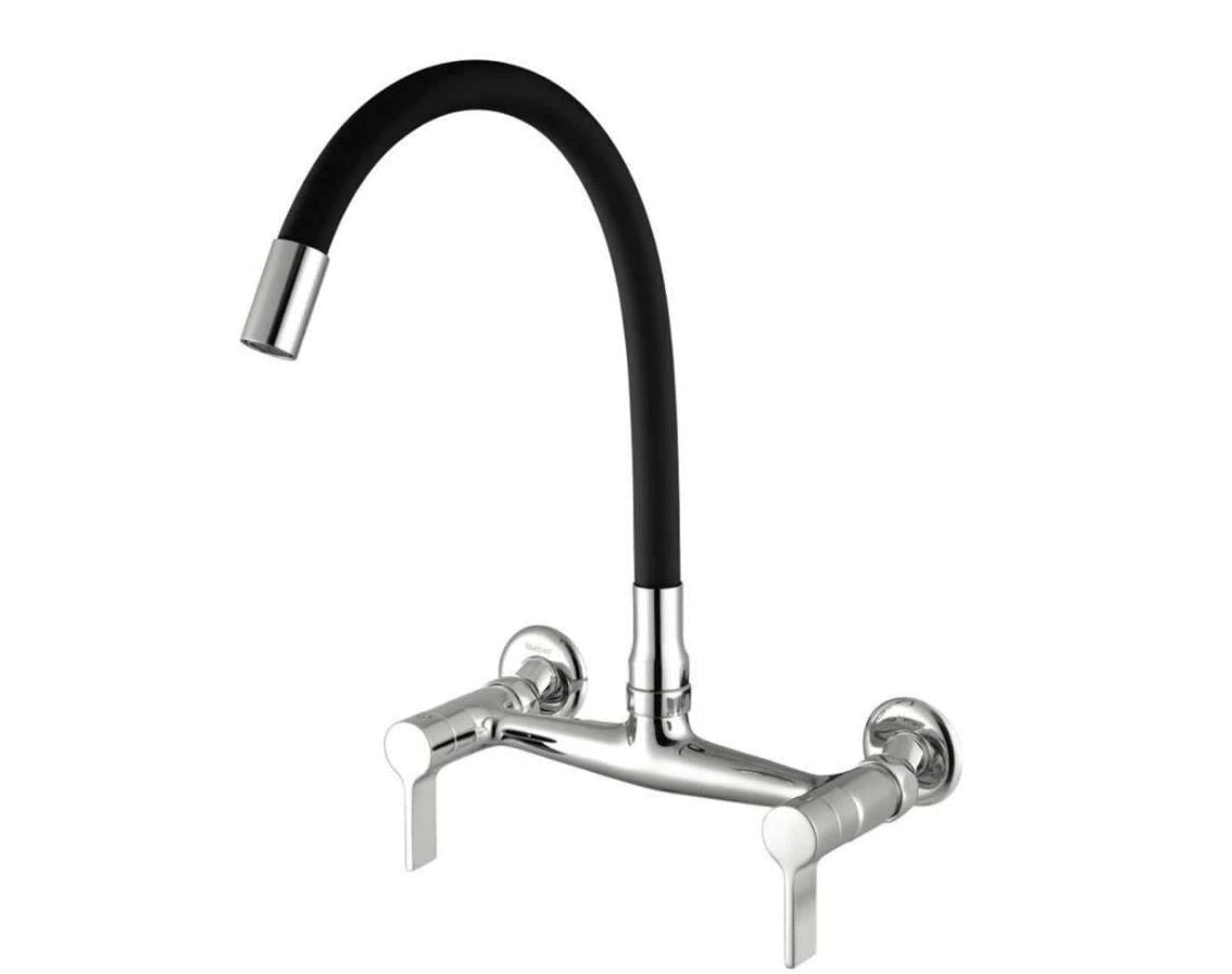 Misturador de Cozinha Meber Atria de Parede, Bica Móvel, Cromado e Preto, Modelo 3003 C36 (27105.0.20)