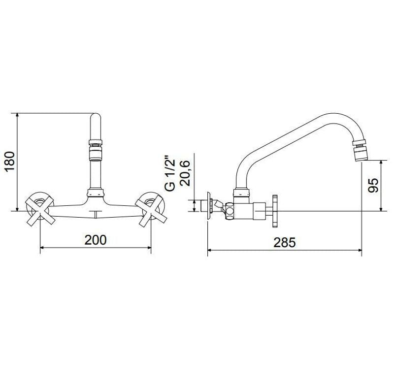 Misturador Meber para Cozinha de Parede 3005 Ômega C28, Cromado BA AA