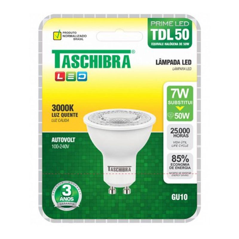 Lâmpada LED Dicroica Taschibra GU-10 TDL50 6500K 7W