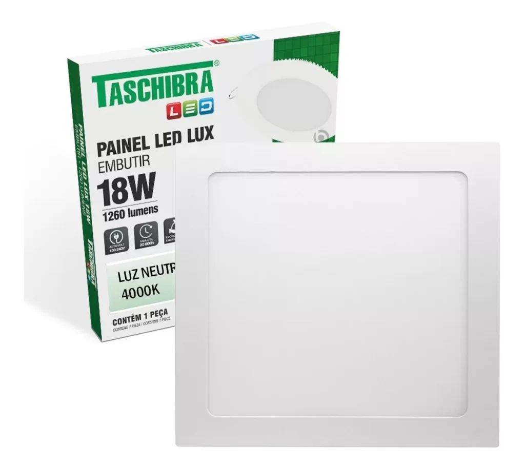 Placa LED Taschibra de Embutir Quadrada 18W 6500K Bivolt