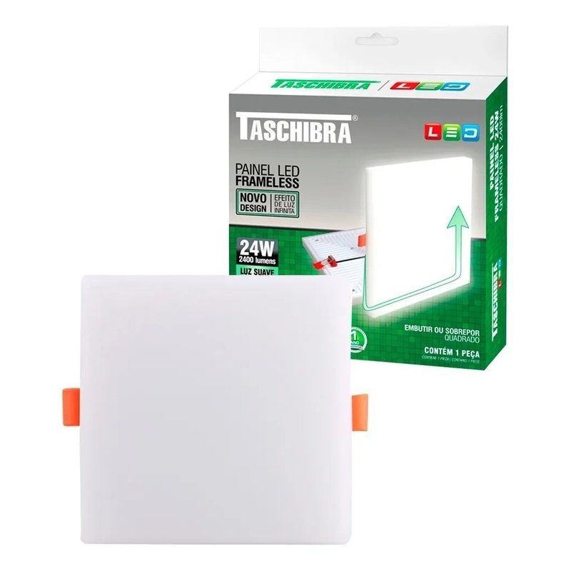 Placa LED Taschibra Quadrada de Embutir/Sobrepor 24W 6500K