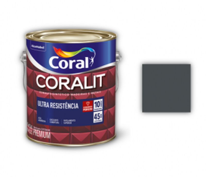 Tinta Esmalte Sintético Coralit Ultra Resistência Alto Brilho 900ml - Cinza Médio