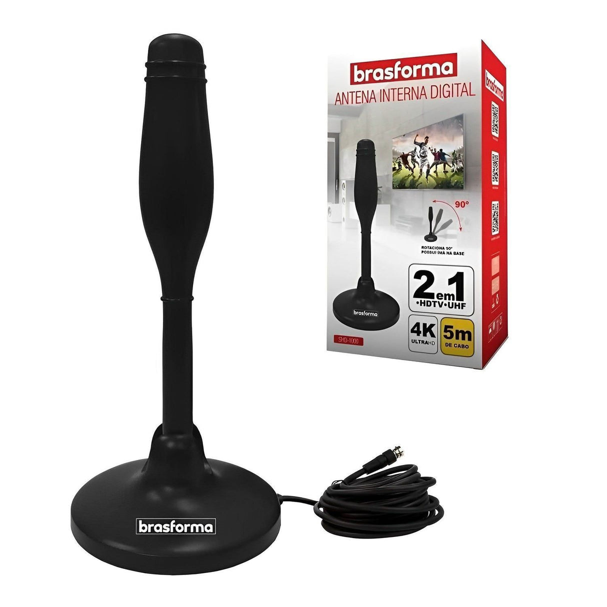 Antena Interna - HDTV Digital - Brasforma - UHF Plástico ABS Preto - Qualidade