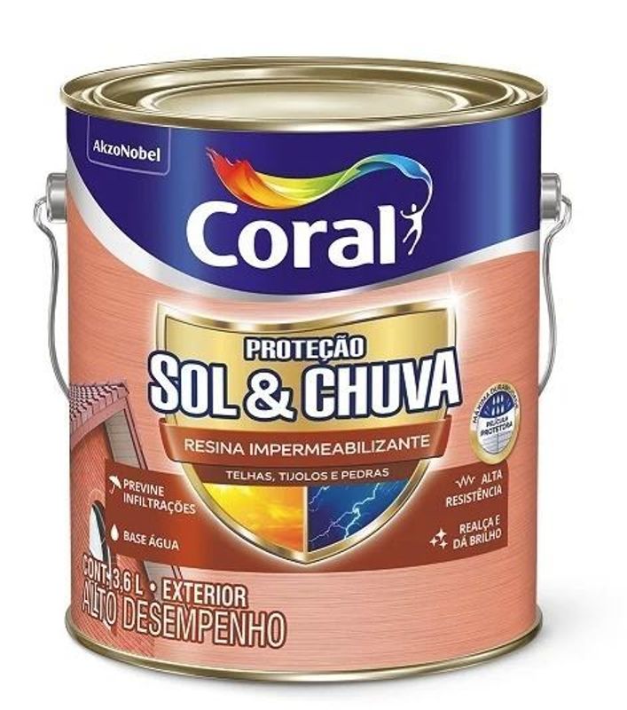Resina Impermeabilizante Protetora - Coral - 3,6L Cinza Suave Brilhante - Alta Proteção
