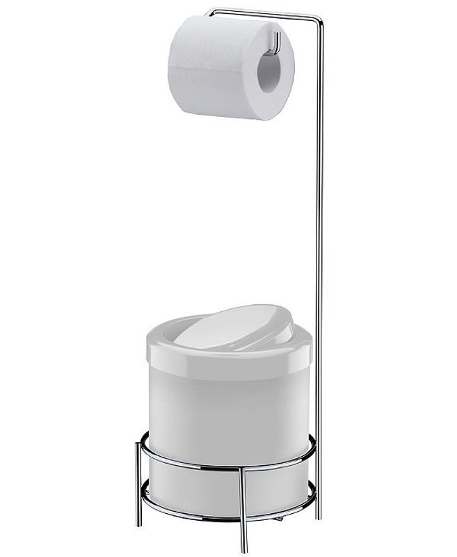 Suporte Papel Higiênico com Lixeira - Future - 5L Branco Aço Cromado - Organização e Higiene