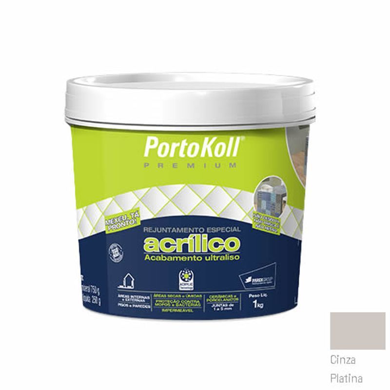 Rejunte Acrílico Flexível Portokoll Cinza Platina 1kg