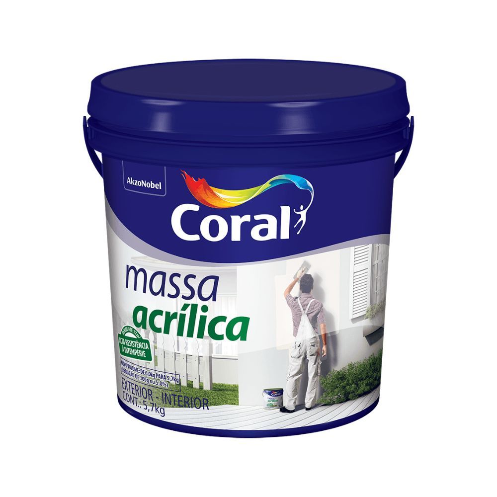 Massa Acrílica Coral 5,7kg para Interiores e Exteriores - Liso e Resistente