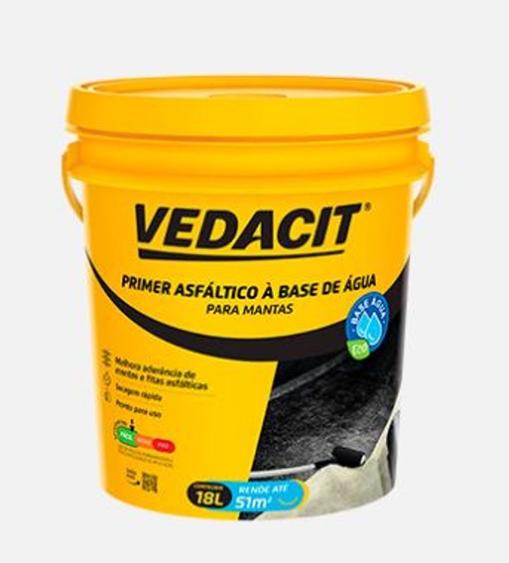 VEDACIT Primer Asfáltico Base Água 18L - Secagem Rápida 4h
