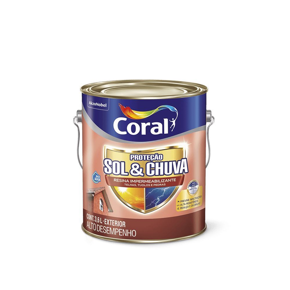 Coral Resina Impermeabilizante Sol e Chuva Telha Brilhante 3,6L