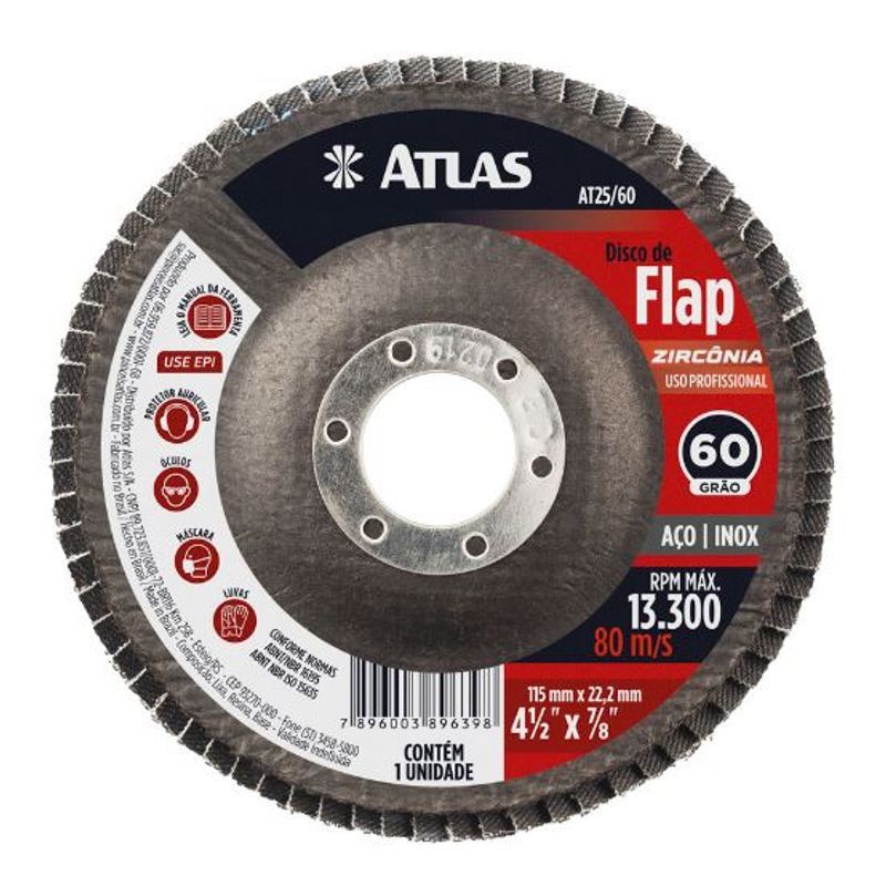Disco Flap de Zircônia Atlas 115mm GR60 (AT25/60)