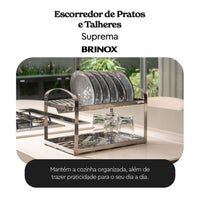 Escorredor de Louças Inox 16 Pratos Suprema com Porta-Talheres Brinox — 2 [enriquecedor]