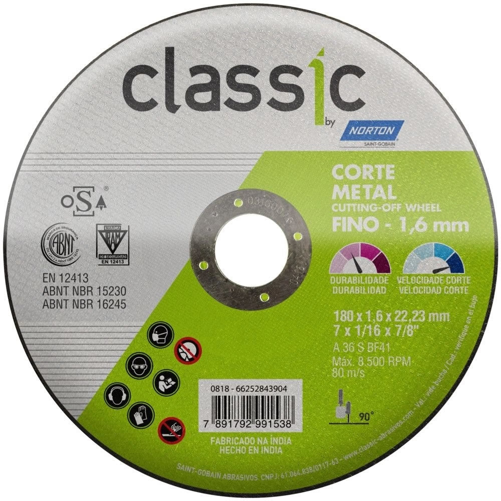 DISCO CORTE NORTON ACO / INOX 7" (180X1,6X22,22) AR102