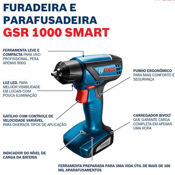 BOSCH PARAFUSADEIRA/FURADEIRA 12V GSR 1000 SMART BASICA